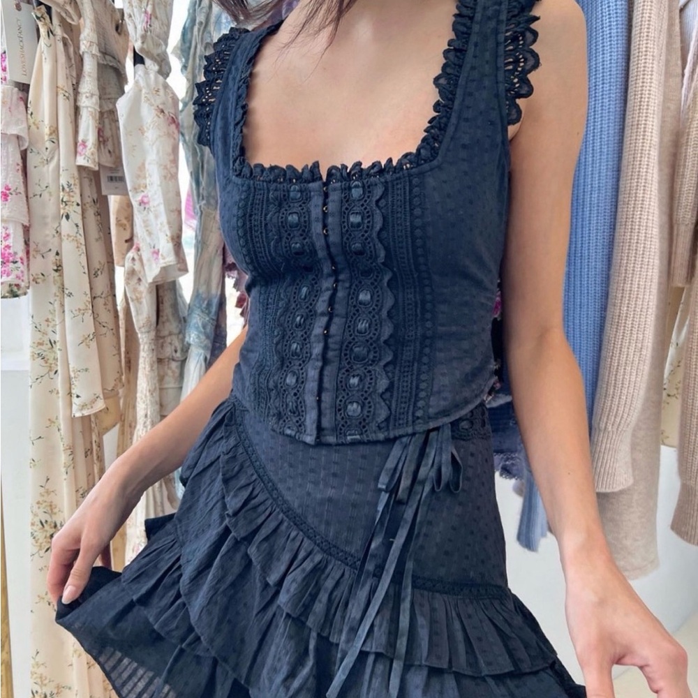 LoveShackFancy Georgie Bustier Top - Black